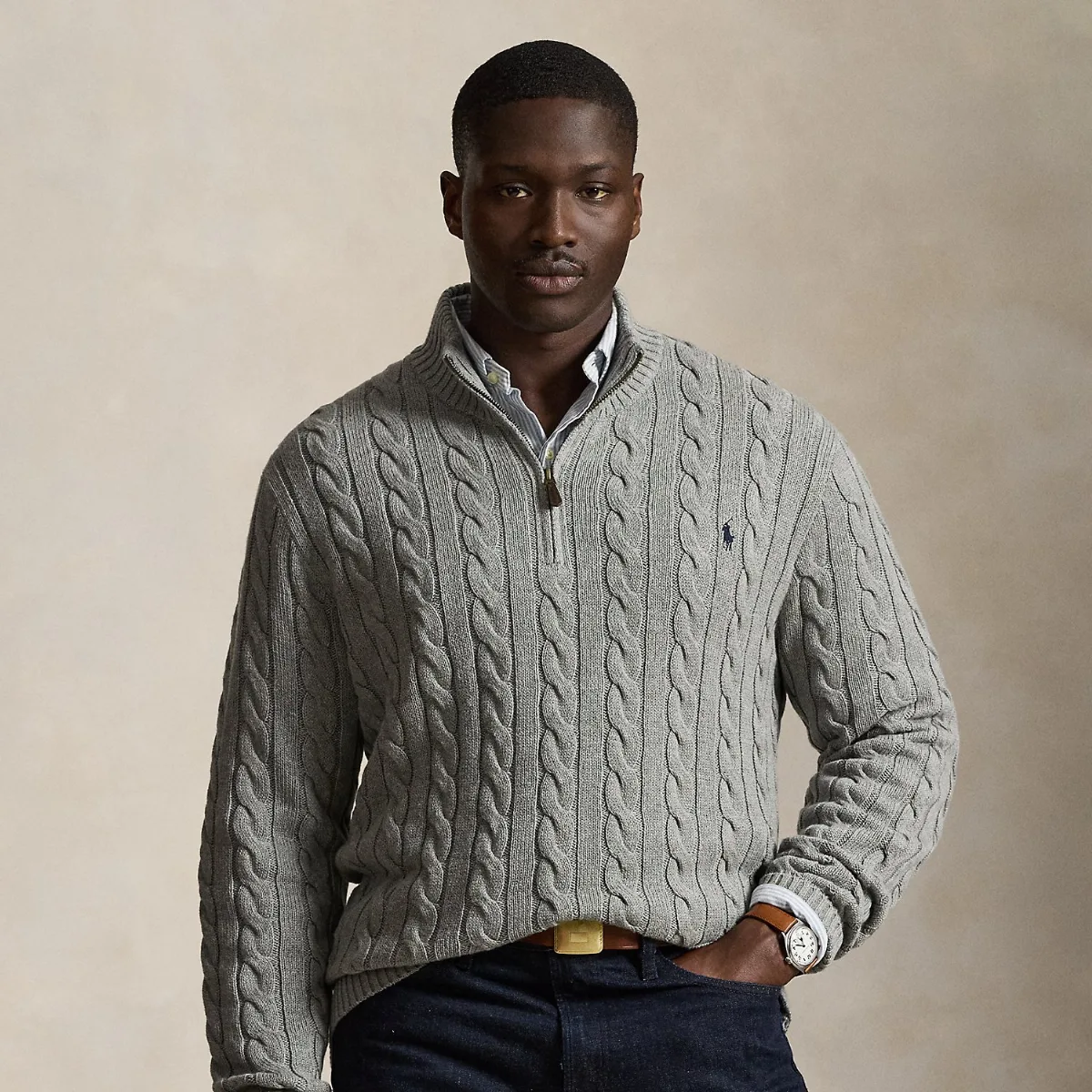 Cable-Knit Cotton Quarter-Zip Sweater by Ralph Lauren