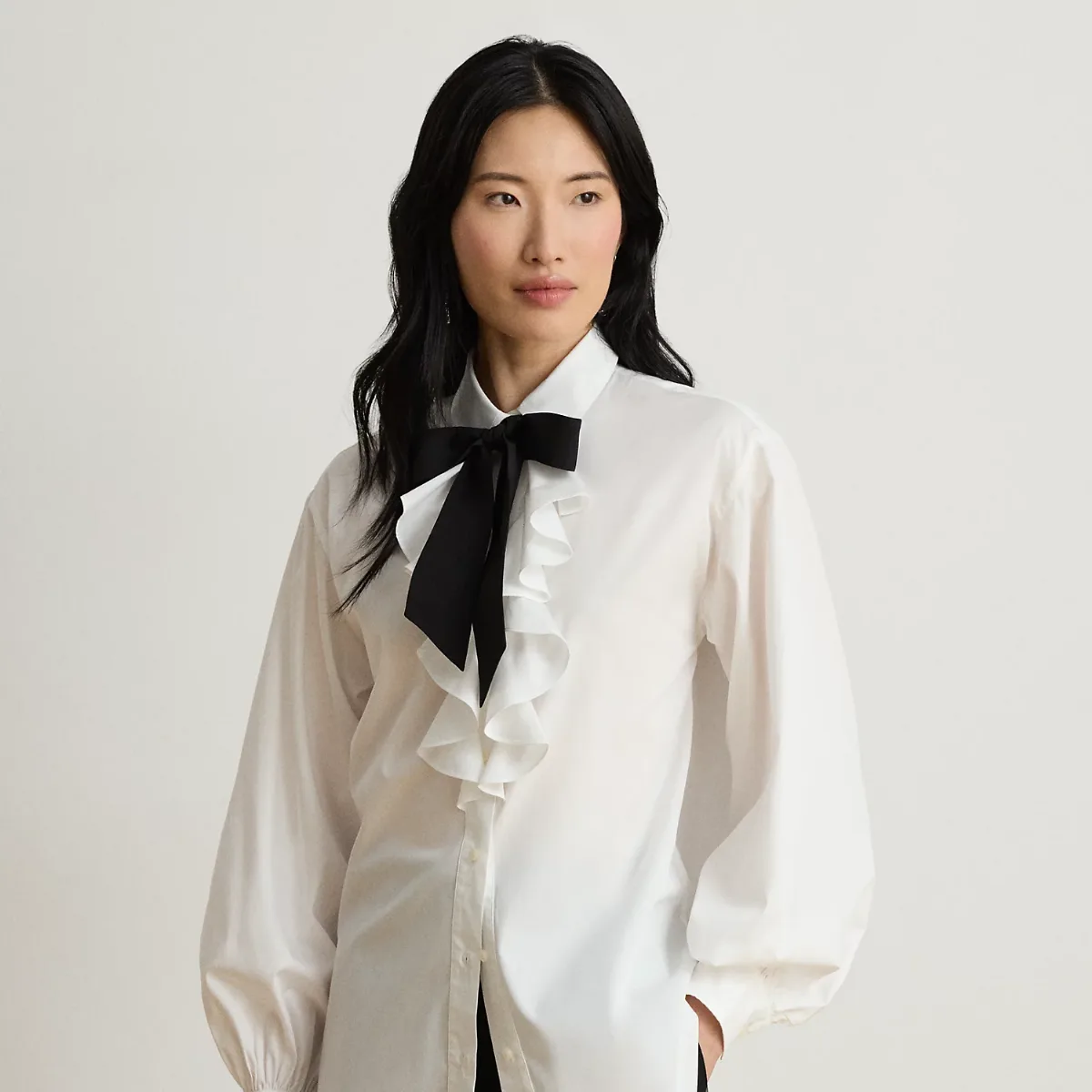 Ruffle-Trim Broadcloth Tie-Neck Shirt by Ralph Lauren