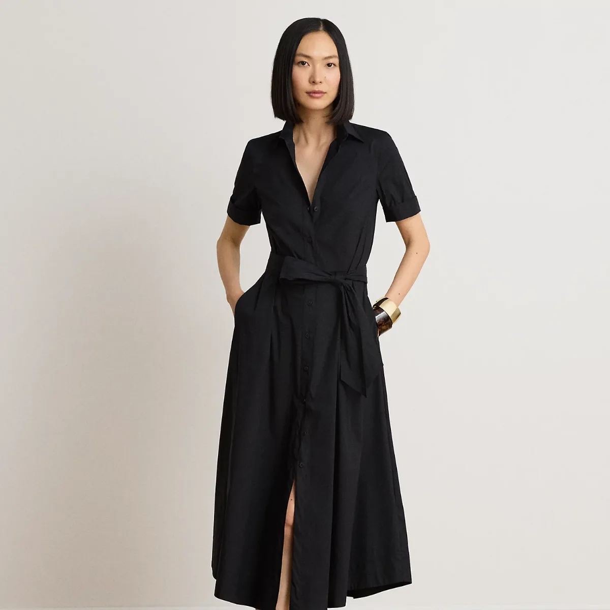 Belted Stretch-Cotton-Blend Shirtdress