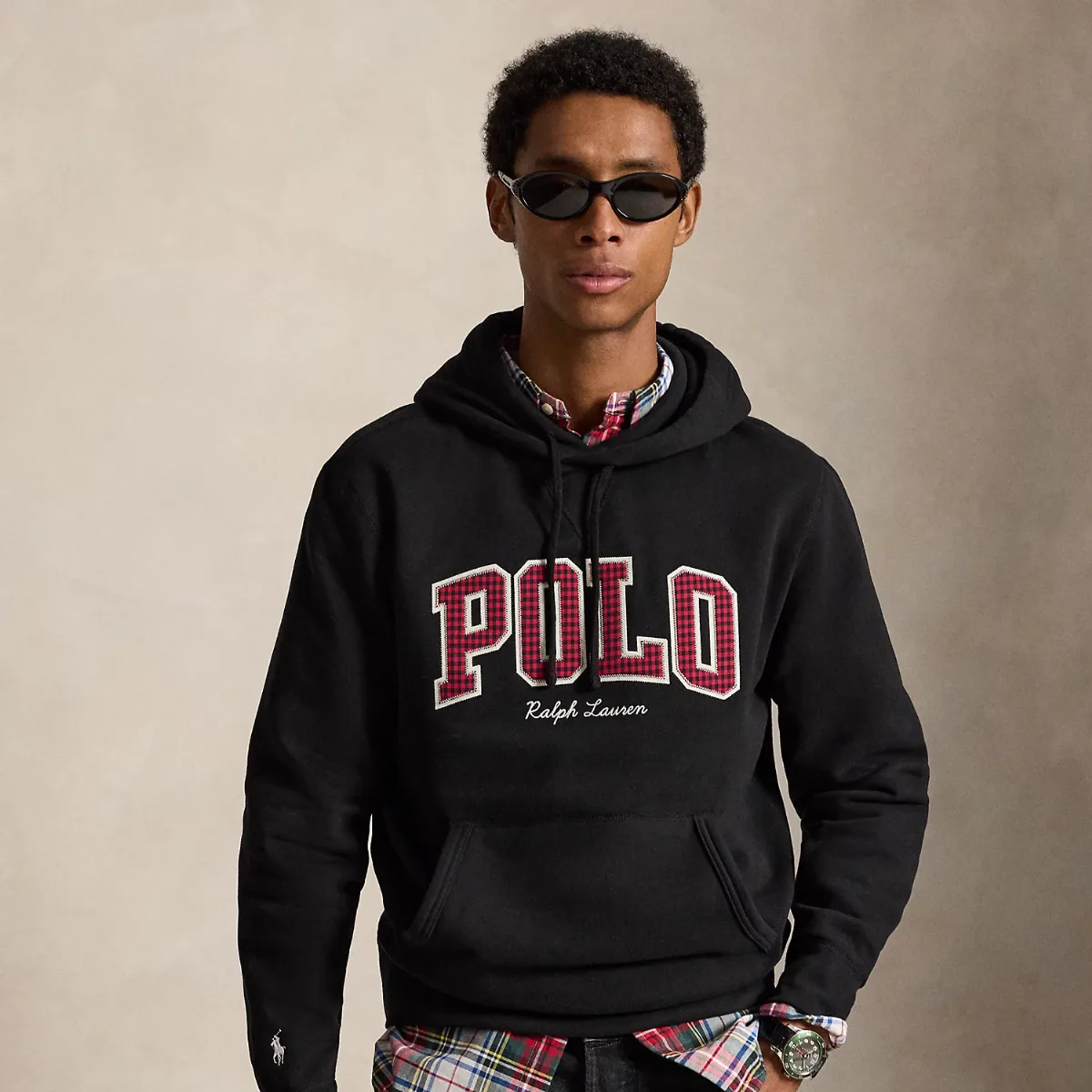The RL Fleece Plaid-Logo Hoodie by Ralph Lauren