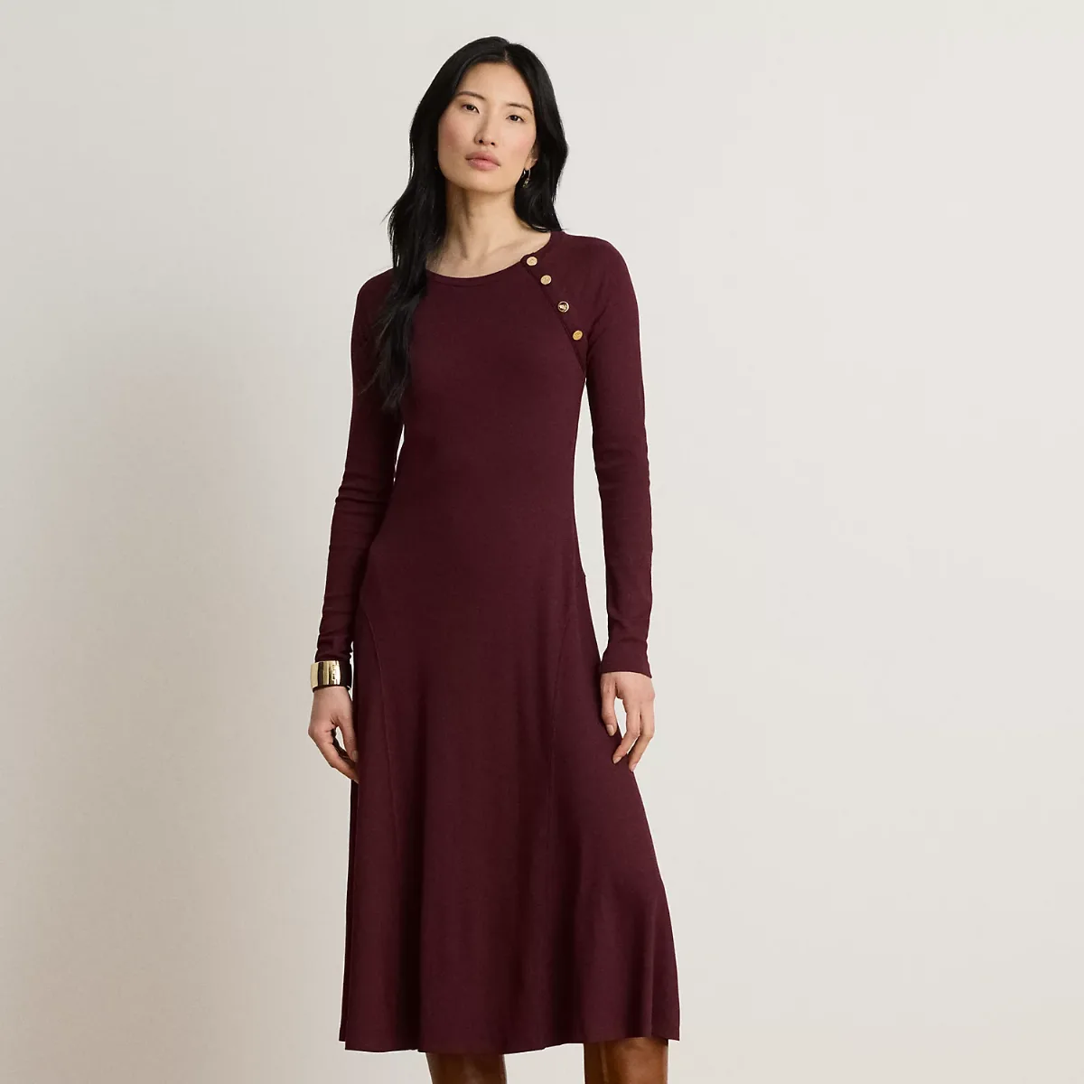 Button-Trim Ribbed Cotton-Blend Dress by Ralph Lauren