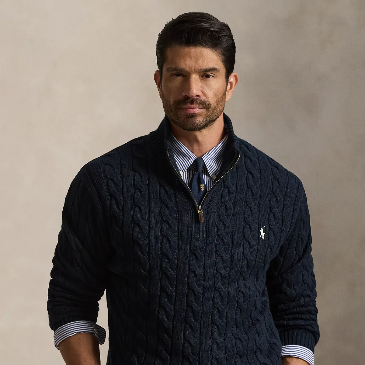 Cable-Knit Cotton Quarter-Zip Sweater
