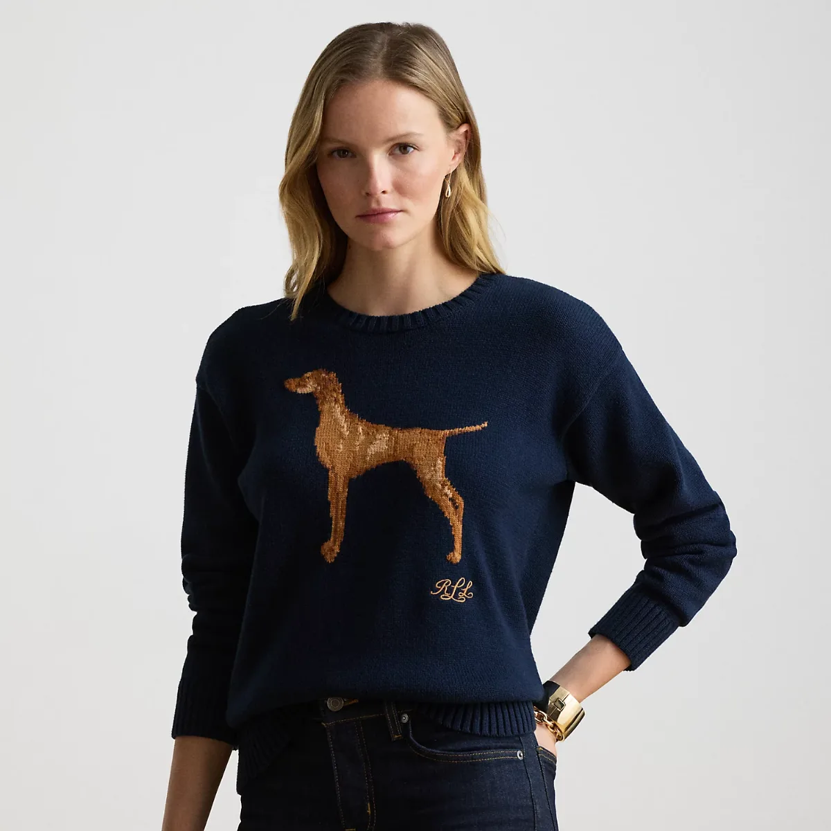 Intarsia-Knit Vizsla Cotton Sweater by Ralph Lauren