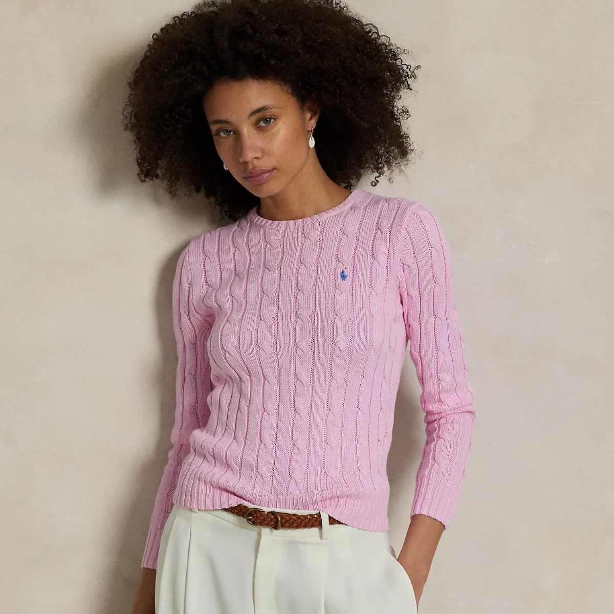 Cable-Knit Cotton Crewneck Sweater by Ralph Lauren