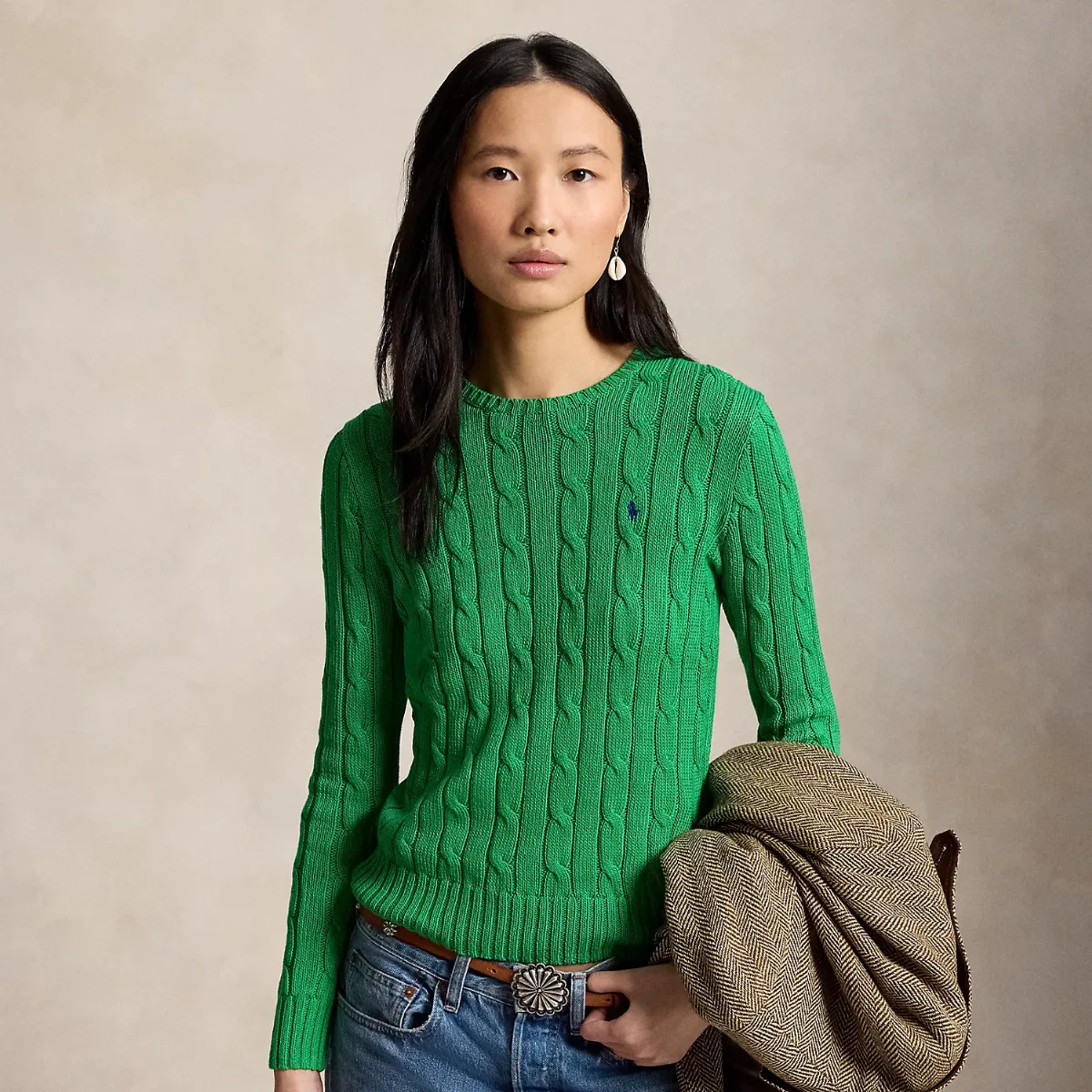 Cable-Knit Cotton Crewneck Sweater by Ralph Lauren