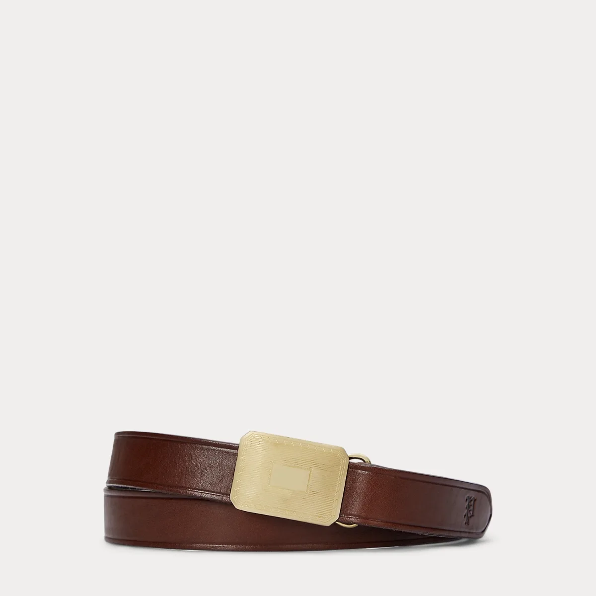 Engine Turned-Buckle Leather Belt by Ralph Lauren