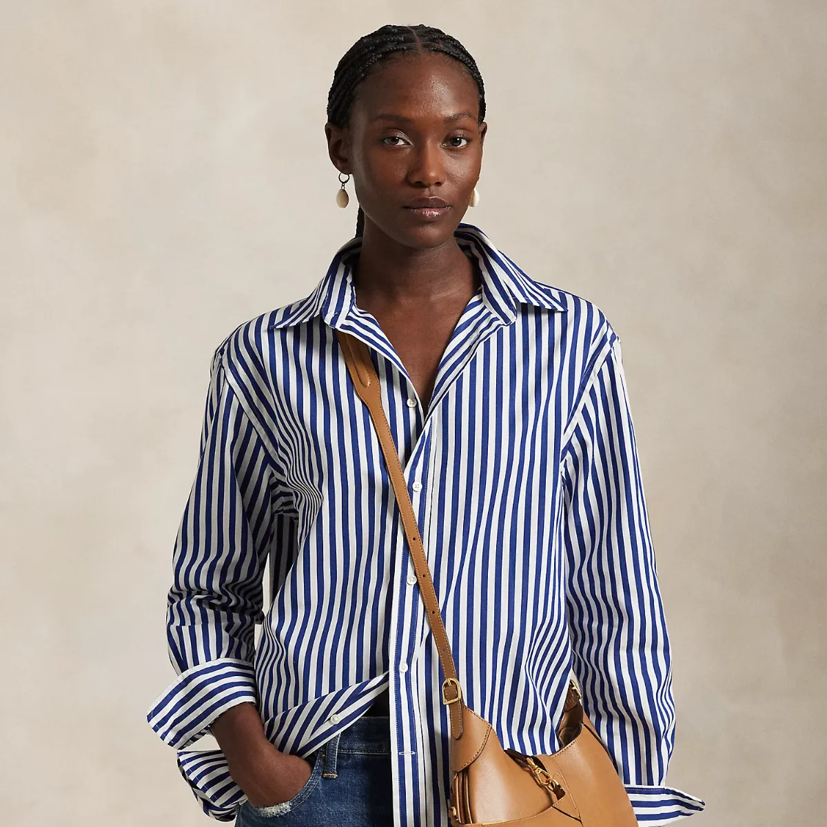 Oversize Fit Striped Cotton Shirt by Ralph Lauren