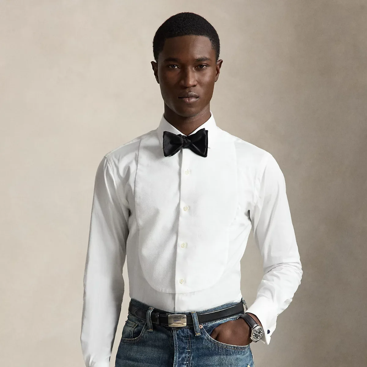 Custom Fit French Cuff Tuxedo Shirt by Ralph Lauren