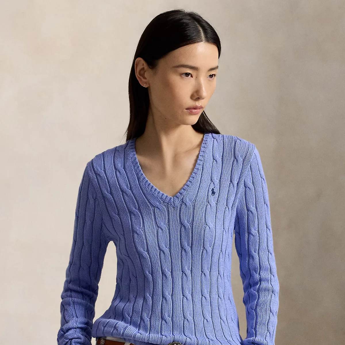 Cable-Knit Cotton V-Neck Sweater