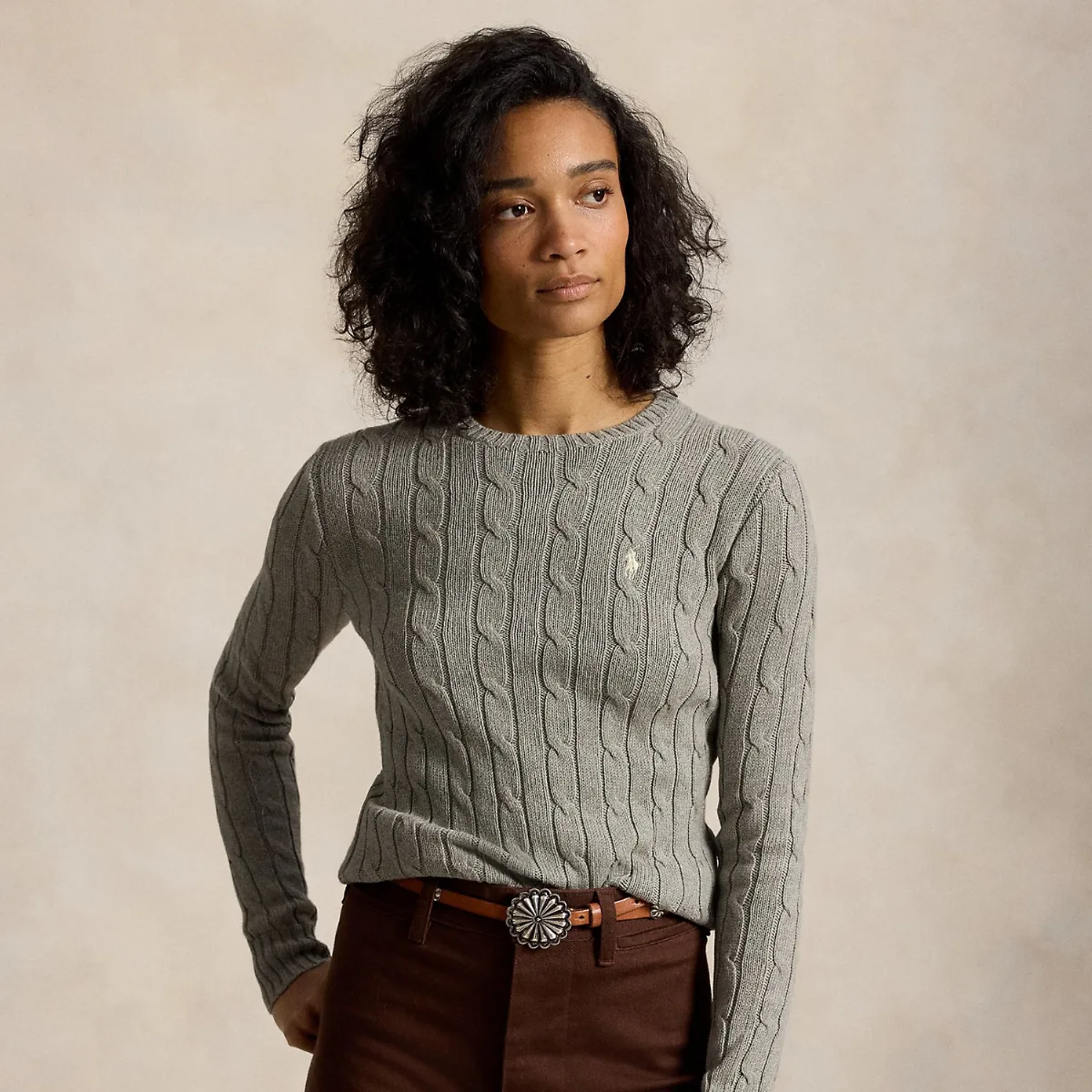 Cable-Knit Cotton Crewneck Sweater by Ralph Lauren