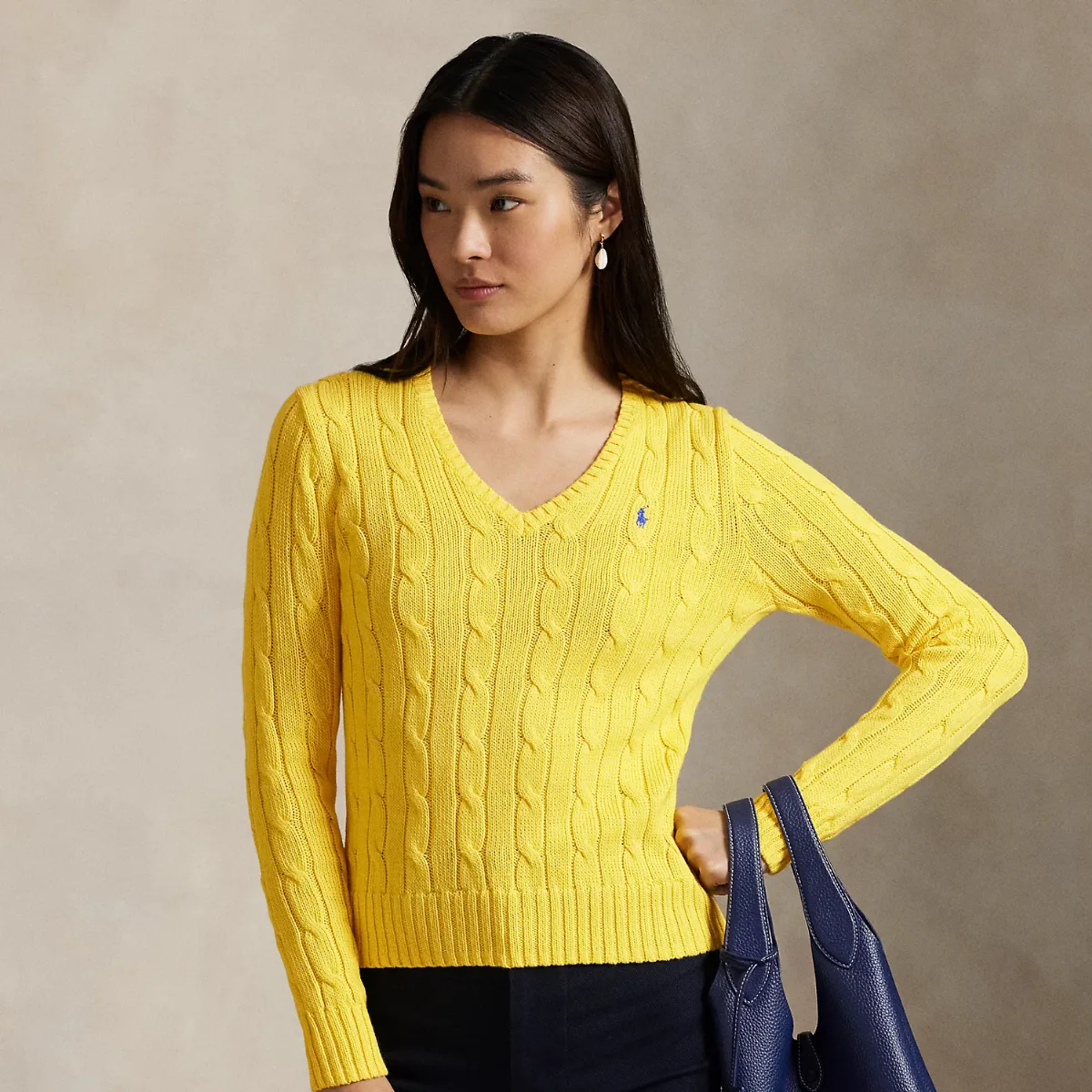 Cable-Knit Cotton V-Neck Sweater