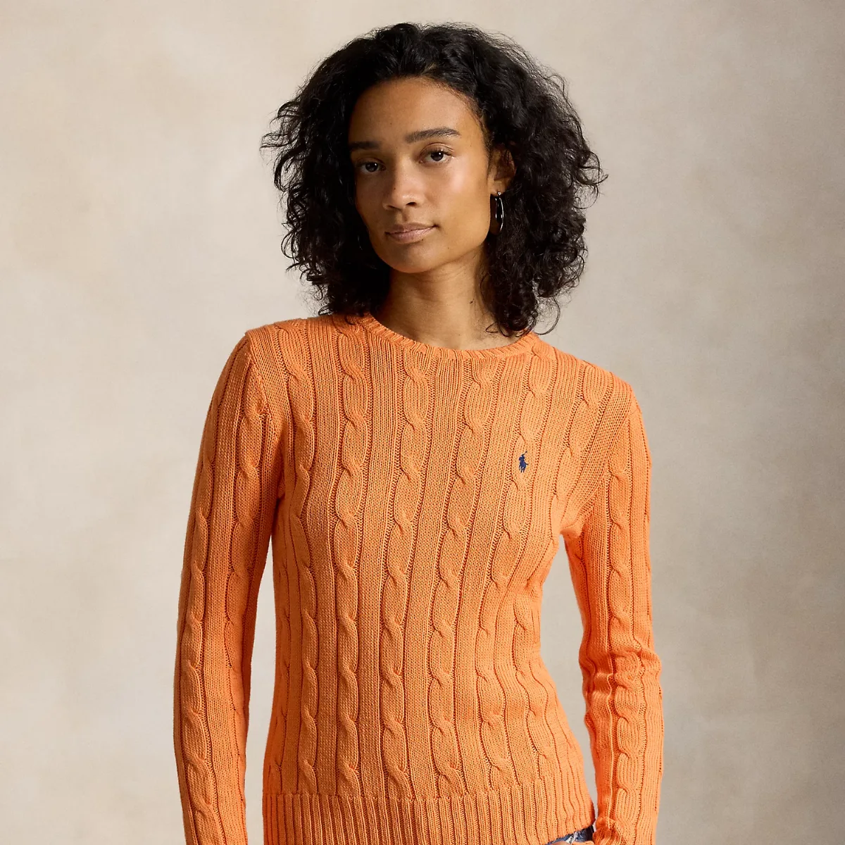 Cable-Knit Cotton Crewneck Sweater by Ralph Lauren