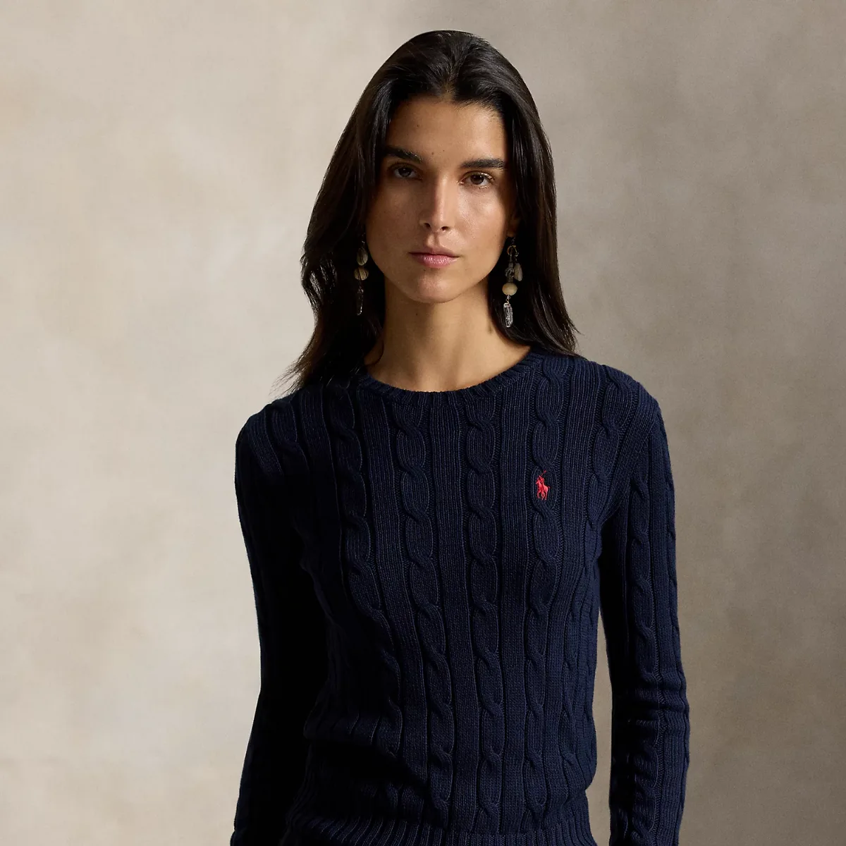 Cable-Knit Cotton Crewneck Sweater by Ralph Lauren