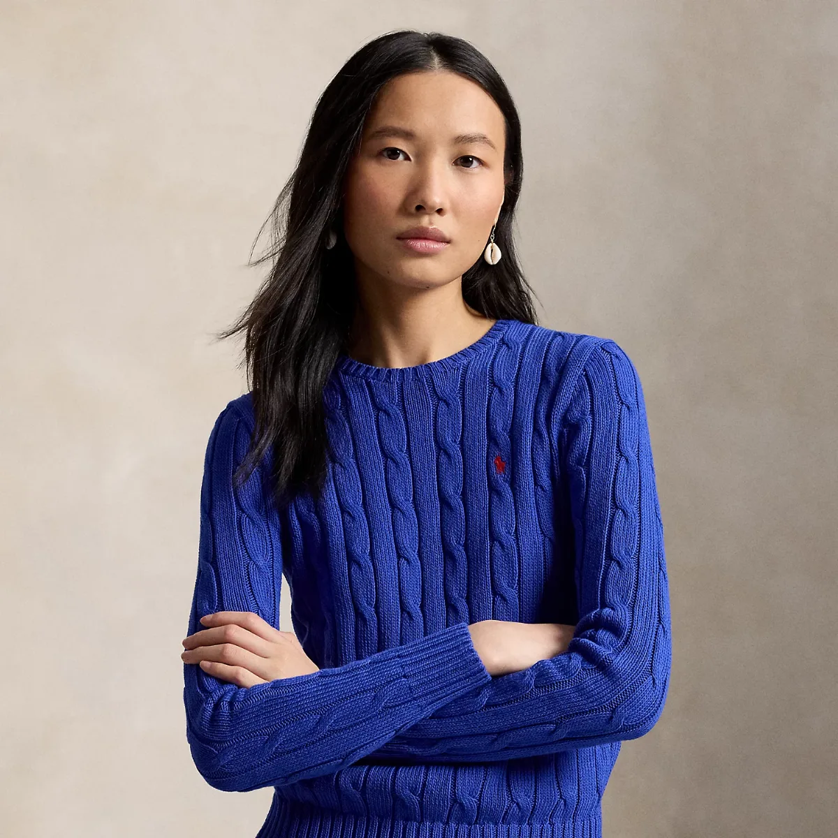 Cable-Knit Cotton Crewneck Sweater by Ralph Lauren