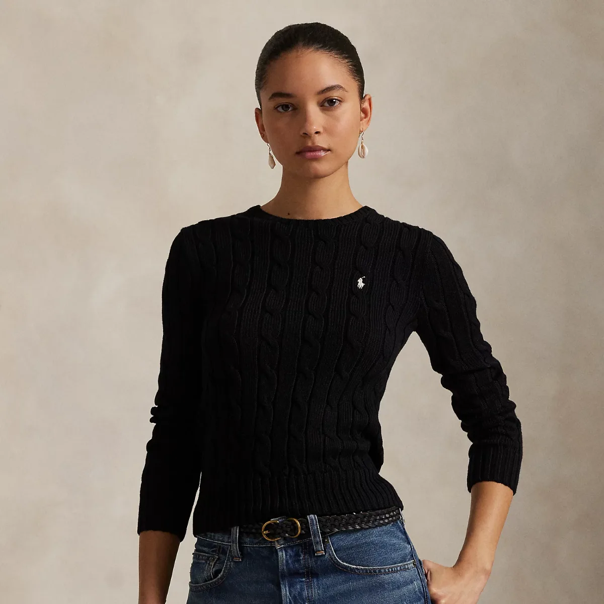 Cable-Knit Cotton Crewneck Sweater
