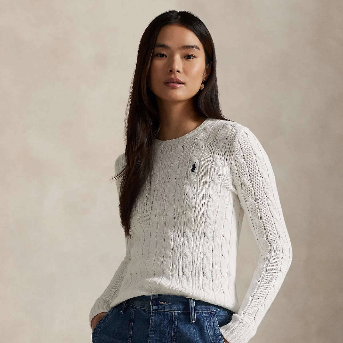 Cable-Knit Cotton Crewneck Sweater by Ralph Lauren