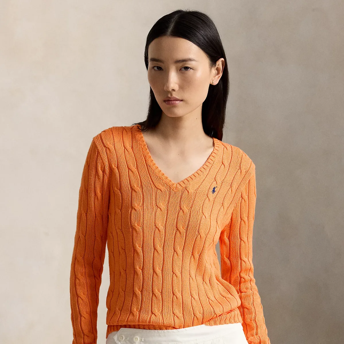 Cable-Knit Cotton V-Neck Sweater