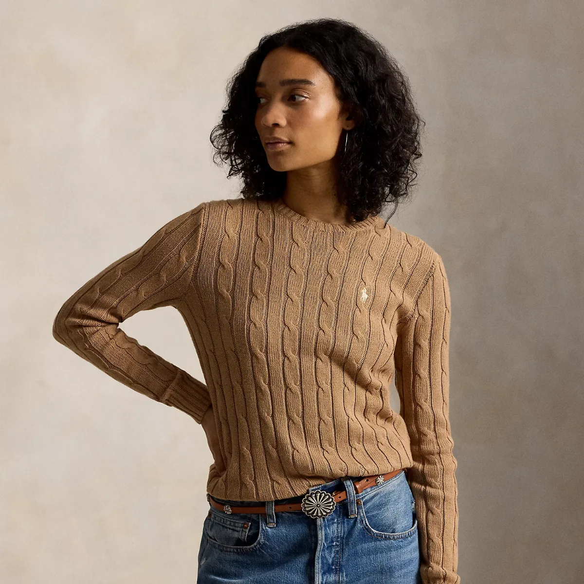 Cable-Knit Cotton Crewneck Sweater by Ralph Lauren