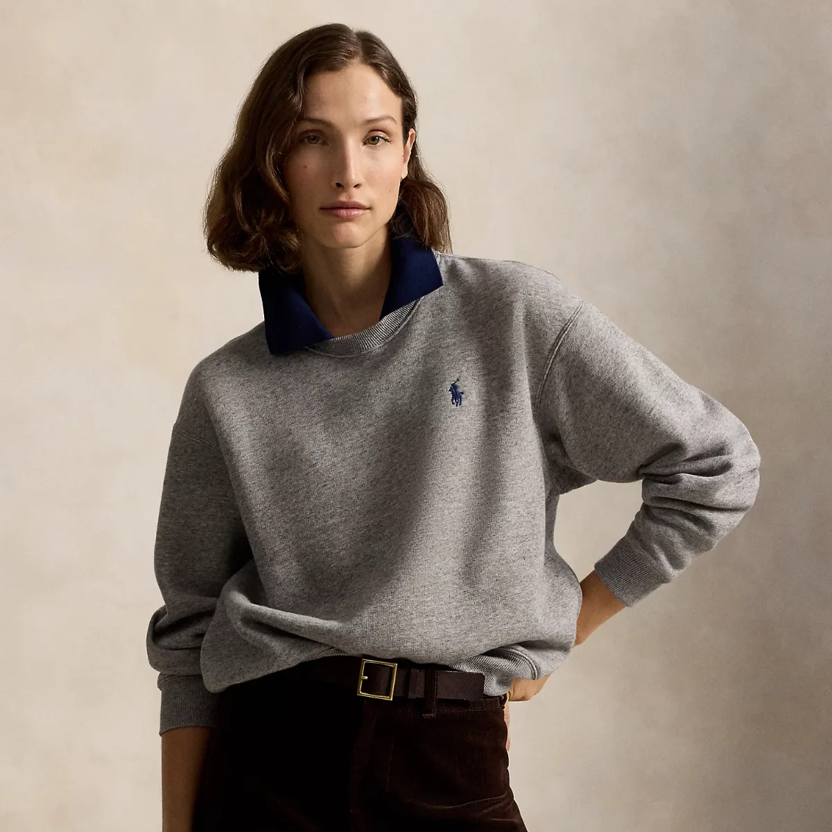 Polo-Collar Fleece Crewneck