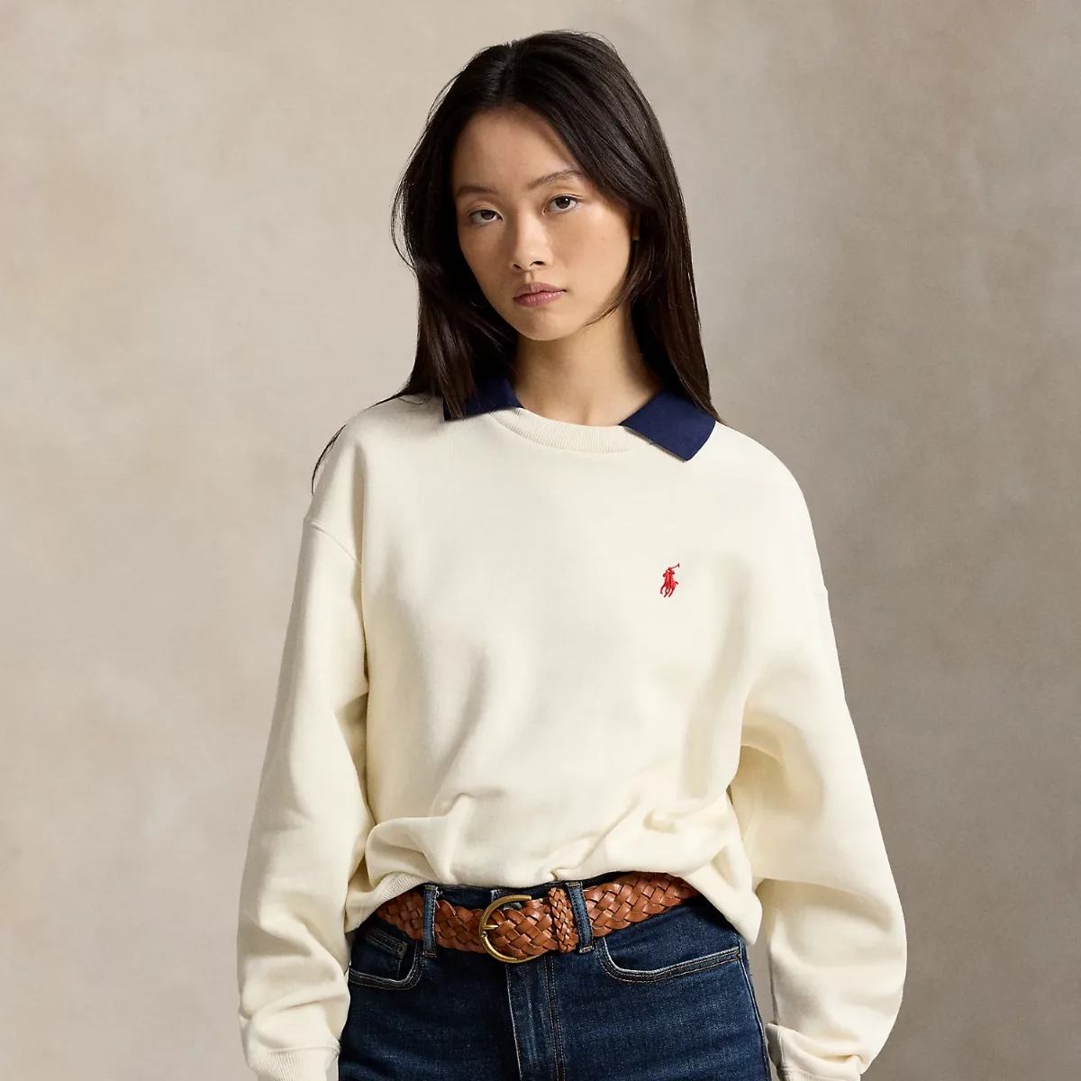 Polo-Collar Fleece Crewneck