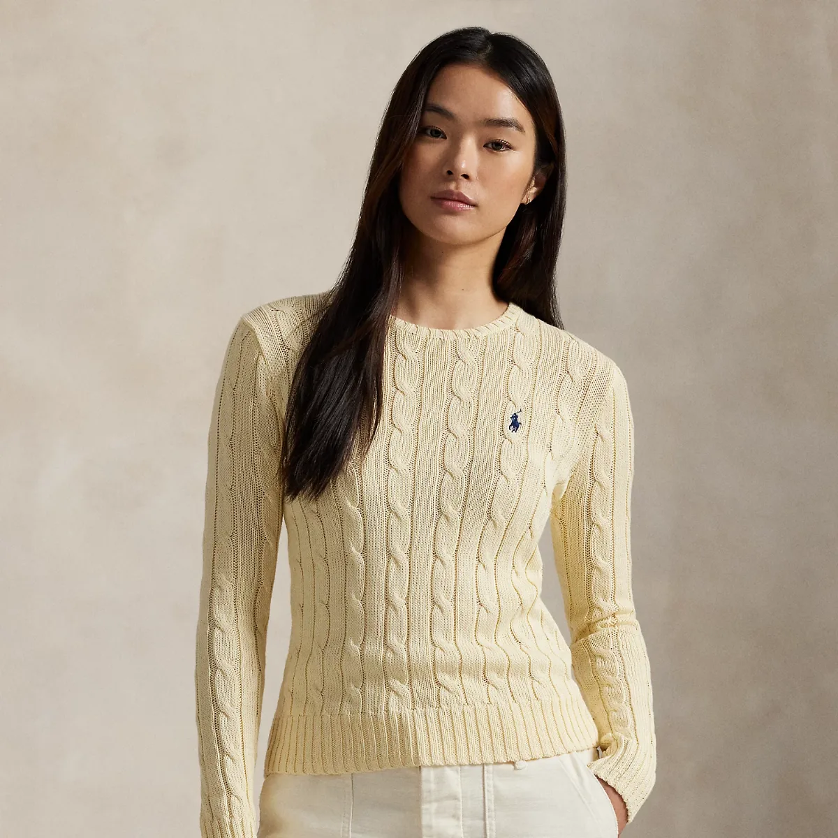 Cable-Knit Cotton Crewneck Sweater by Ralph Lauren