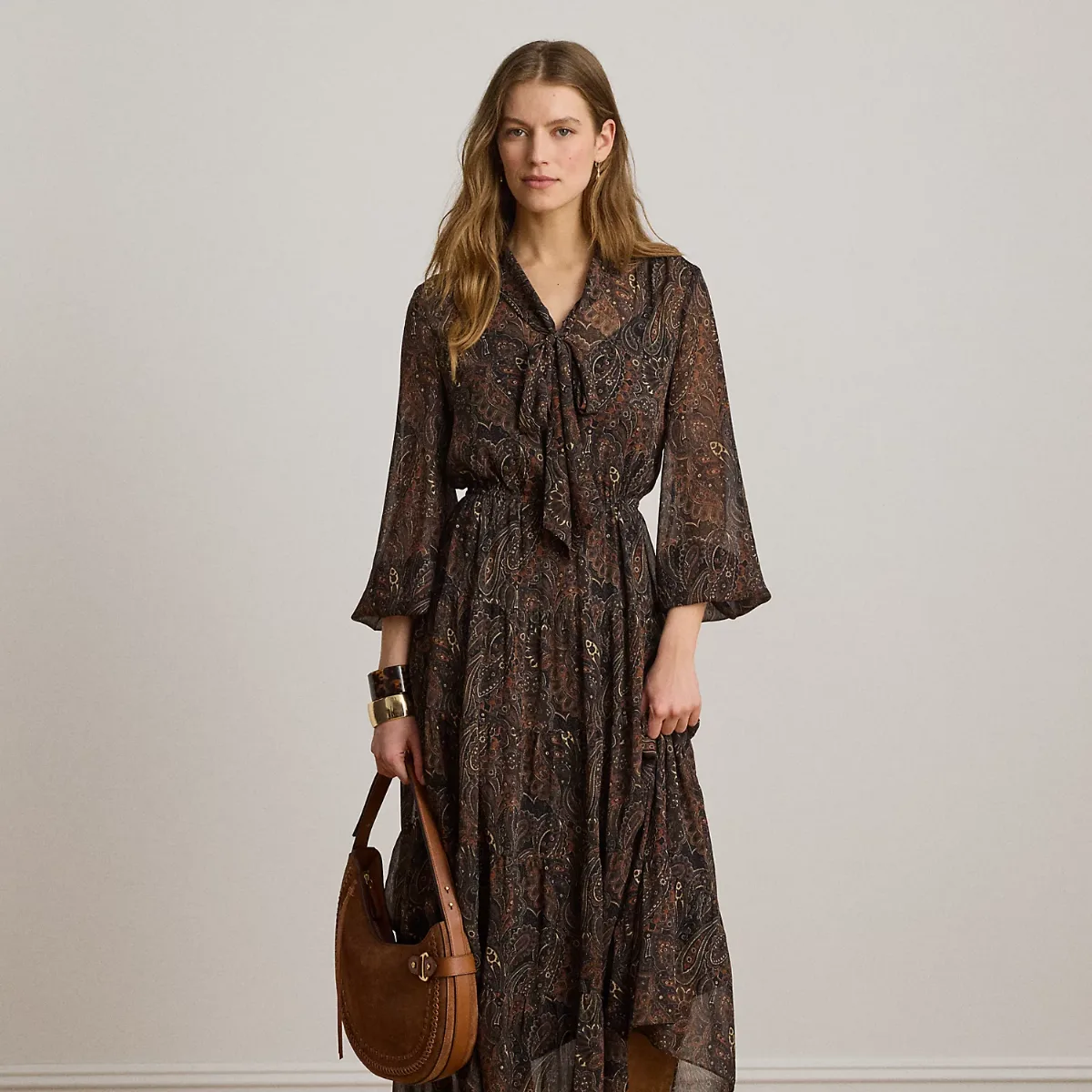 Paisley Georgette Tie-Neck Tiered Dress by Ralph Lauren