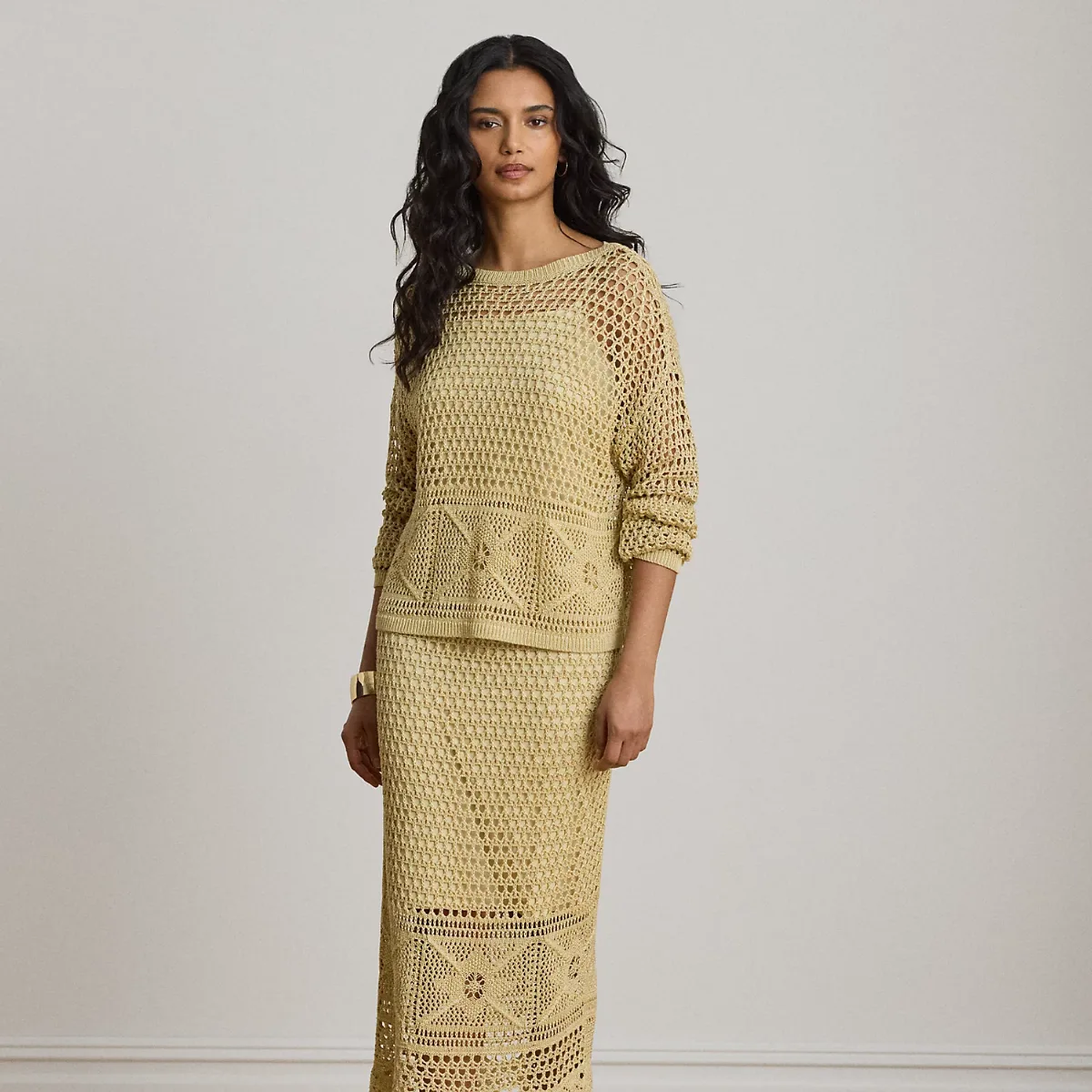 Pointelle-Knit Linen-Blend Midi Skirt by Ralph Lauren