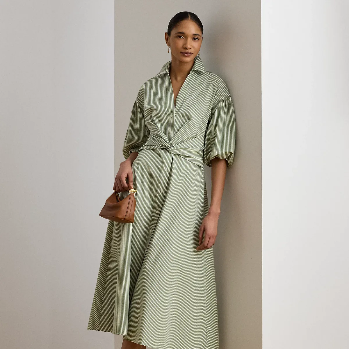 Striped Cotton Bubble-Sleeve Shirtdress by Ralph Lauren