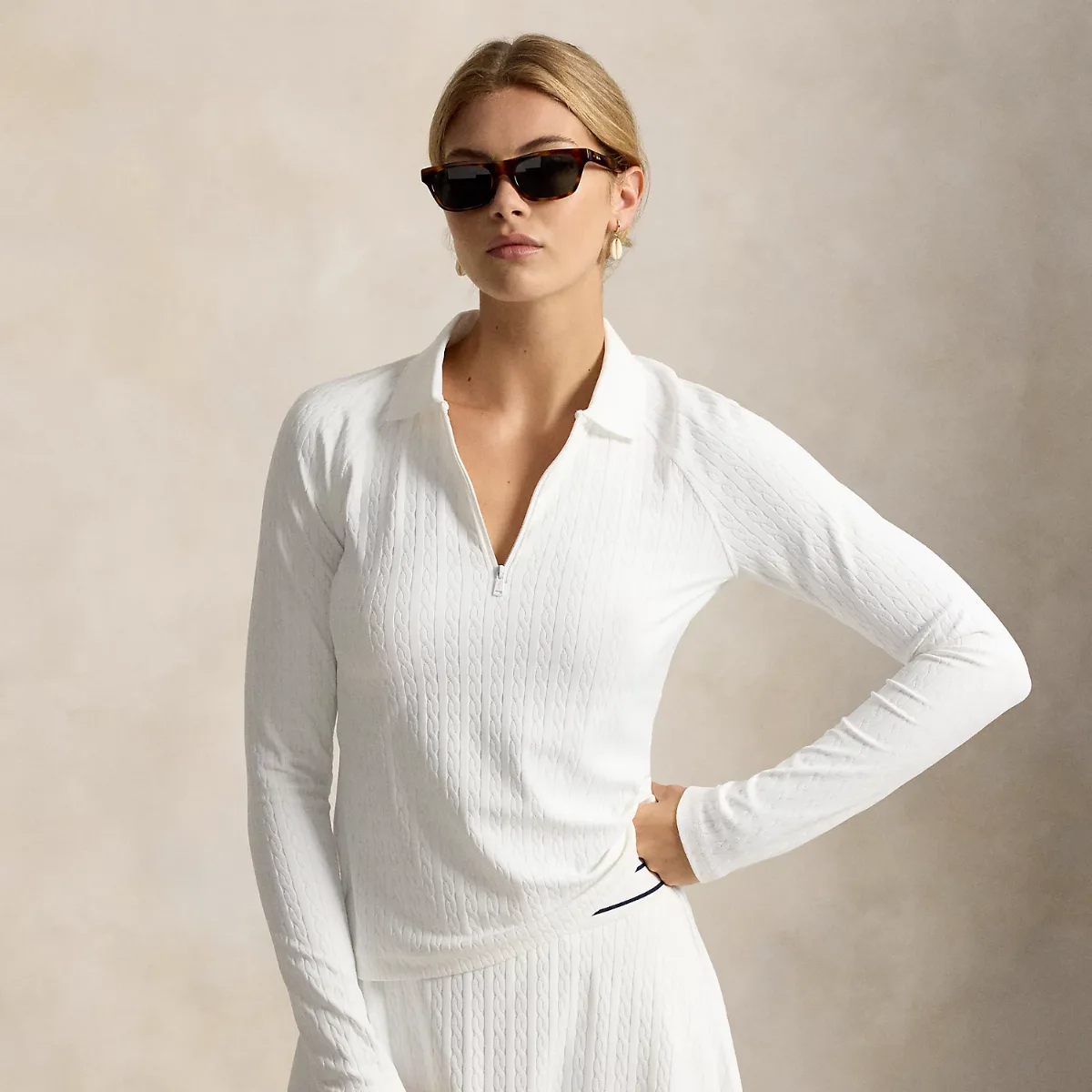 Cable Quarter-Zip Long-Sleeve Polo Shirt by Ralph Lauren
