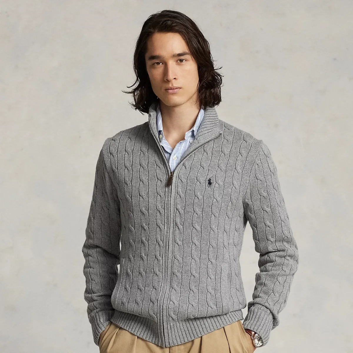 Cable-Knit Cotton Full-Zip Sweater by Ralph Lauren