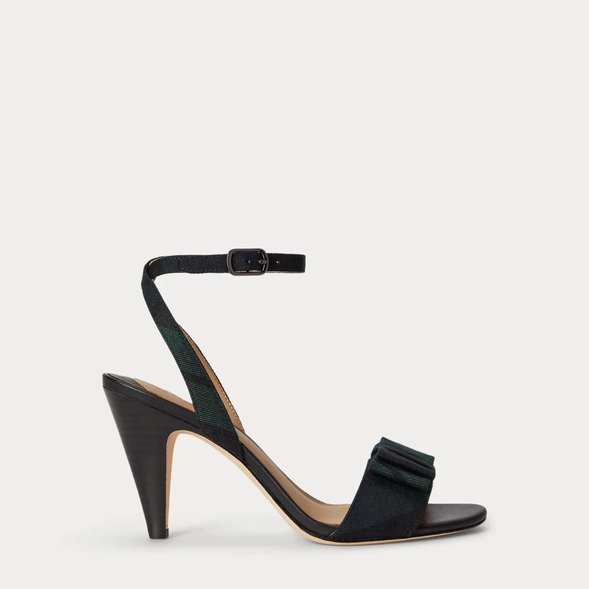 Gracy Bow-Trim Black Watch Plaid Sandal by Ralph Lauren