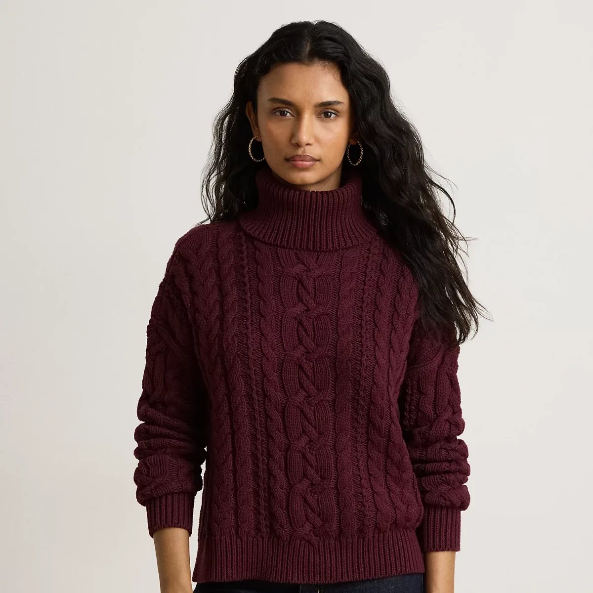Cable-Knit Cotton Turtleneck Sweater by Ralph Lauren