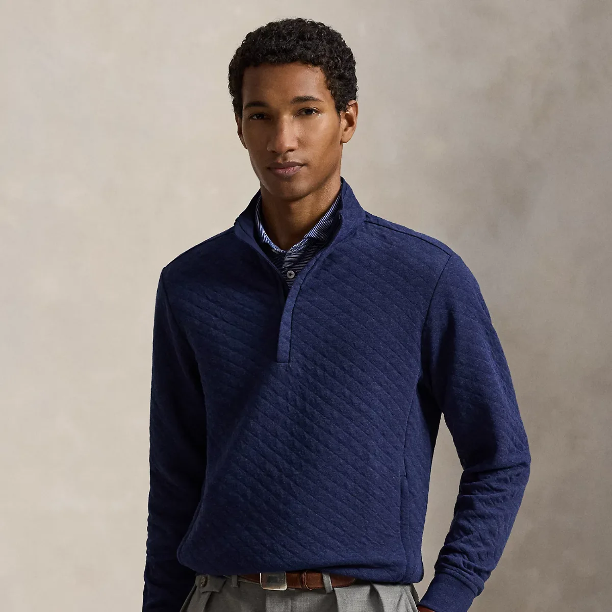 Quilted Double-Knit Half-Zip Pullover by Ralph Lauren