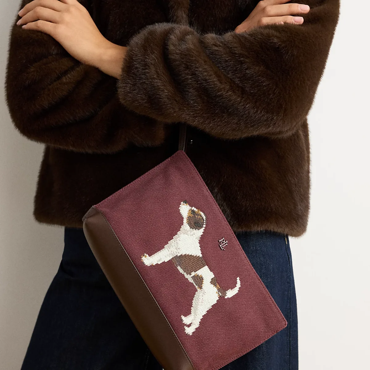 Dog-Embroidered Canvas Large Pouch by Ralph Lauren