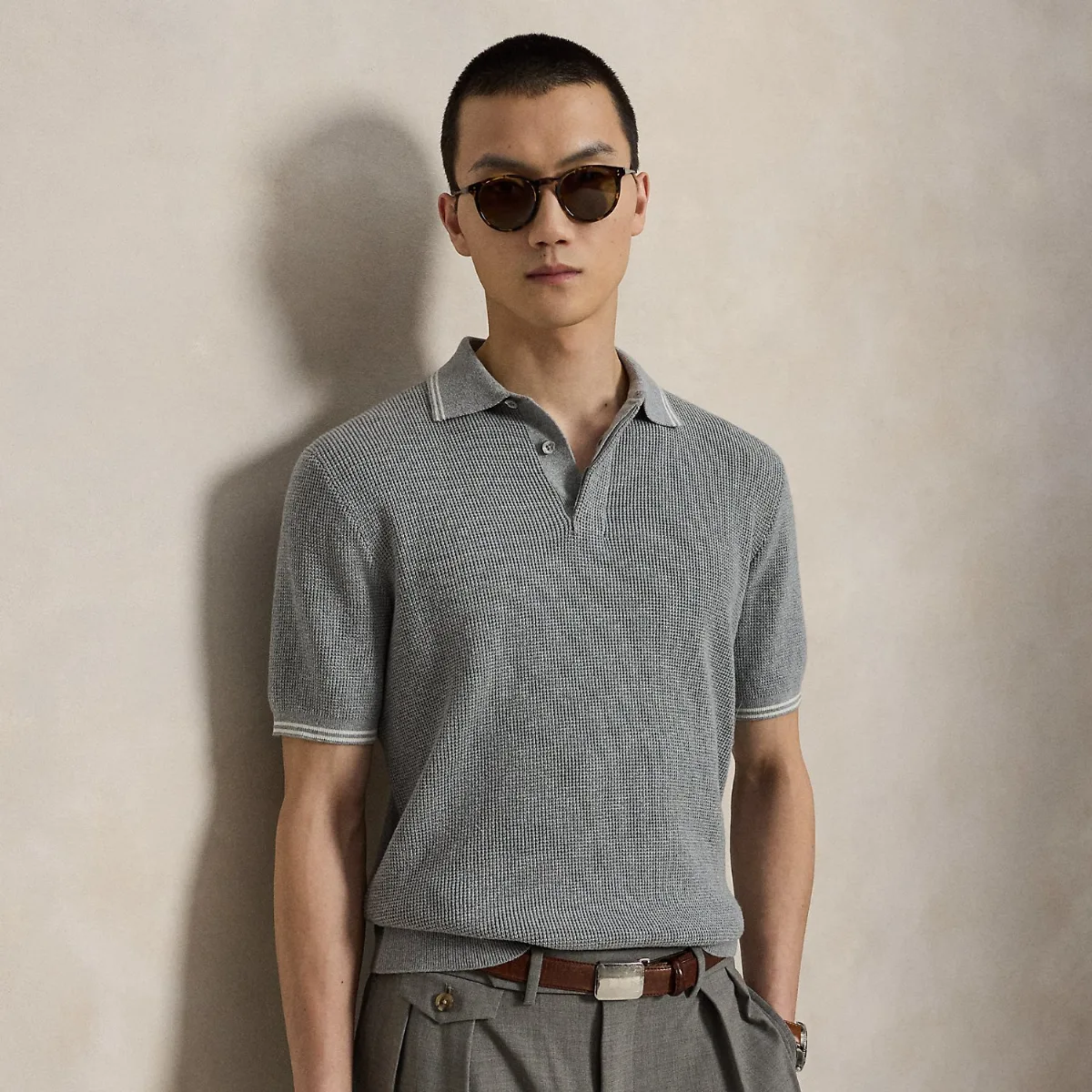 Waffle-Knit Cotton Polo Sweater by Ralph Lauren