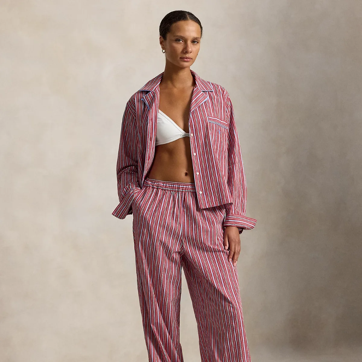 Striped Poplin Long-Sleeve Pajama Set