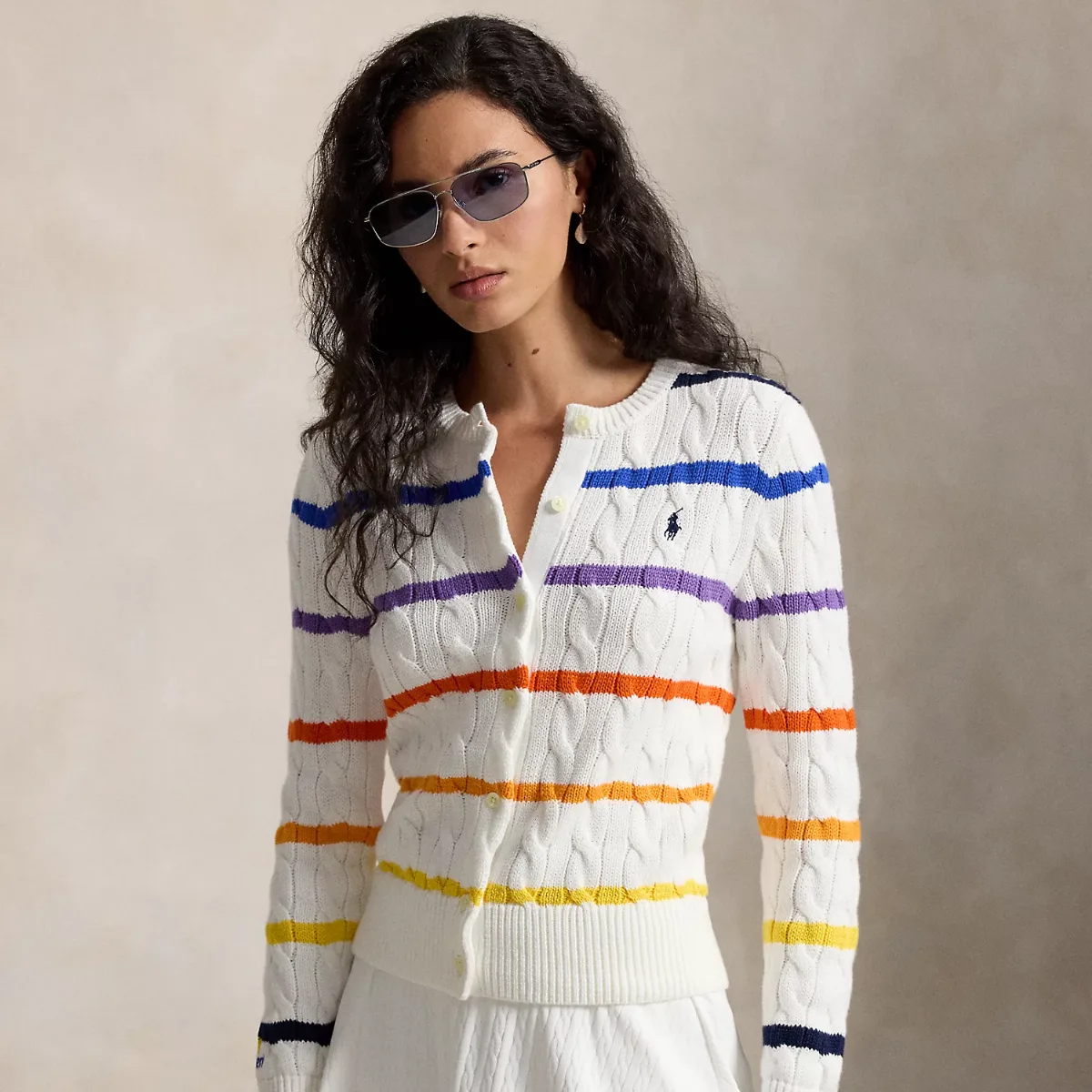 US Open Striped Cable Cotton Cardigan by Ralph Lauren