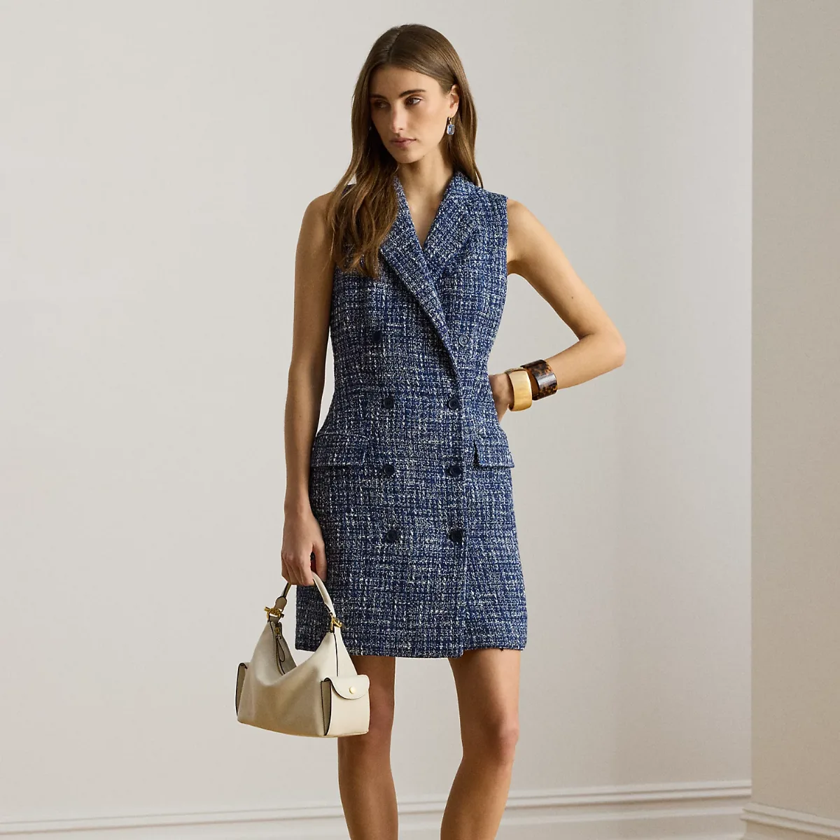Double-Breasted Bouclé Sleeveless Dress by Ralph Lauren