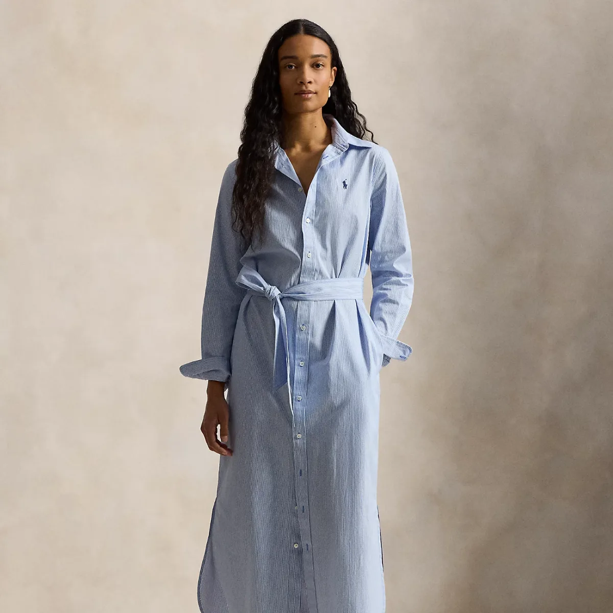 Belted Striped Cotton Shirtdress