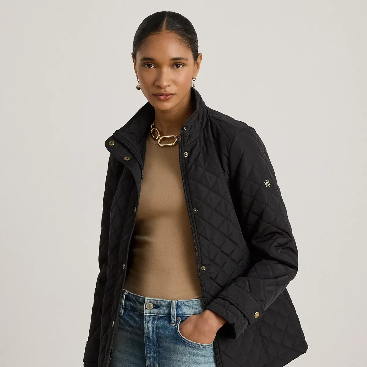 Diamond-Quilted Mockneck Jacket by Ralph Lauren