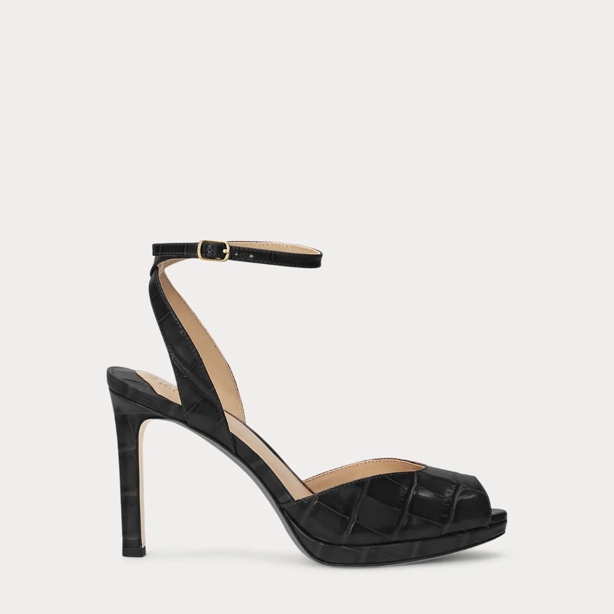 Kyla Crocodile-Embossed Leather Sandal by Ralph Lauren
