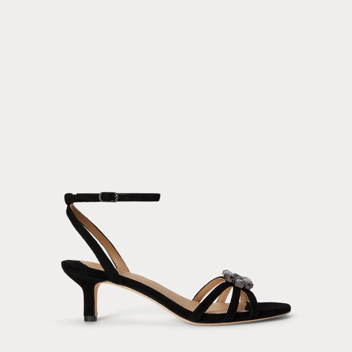 Kendyl Kitten-Heel Jeweled Suede Sandal