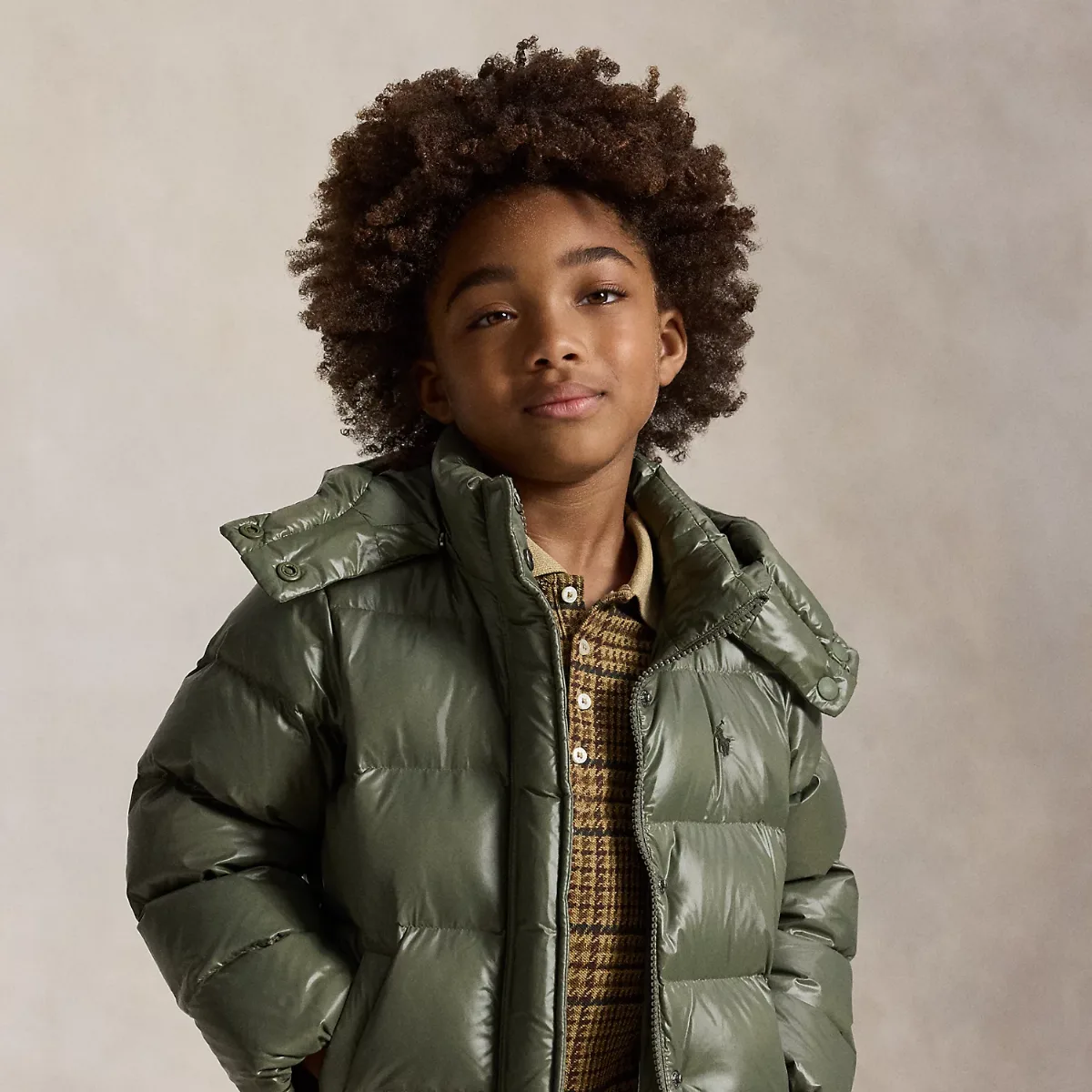 Glossy Down Hooded Jacket by Ralph Lauren