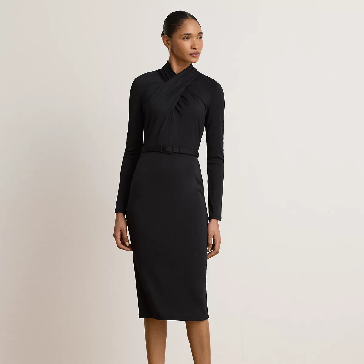 Belted Mockneck Jersey Dress by Ralph Lauren