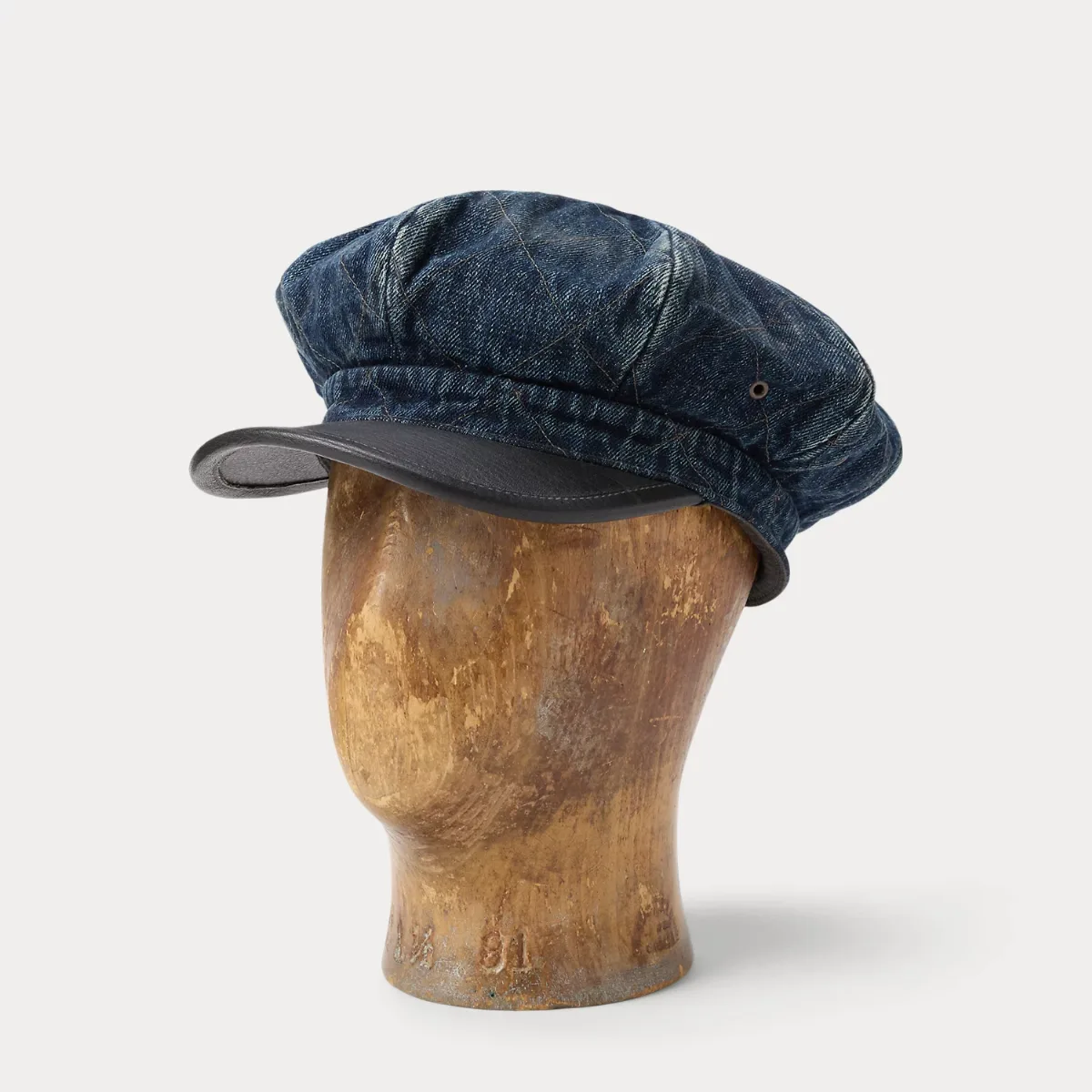 Leather-Trim Quilted Denim Moto Cap by Ralph Lauren