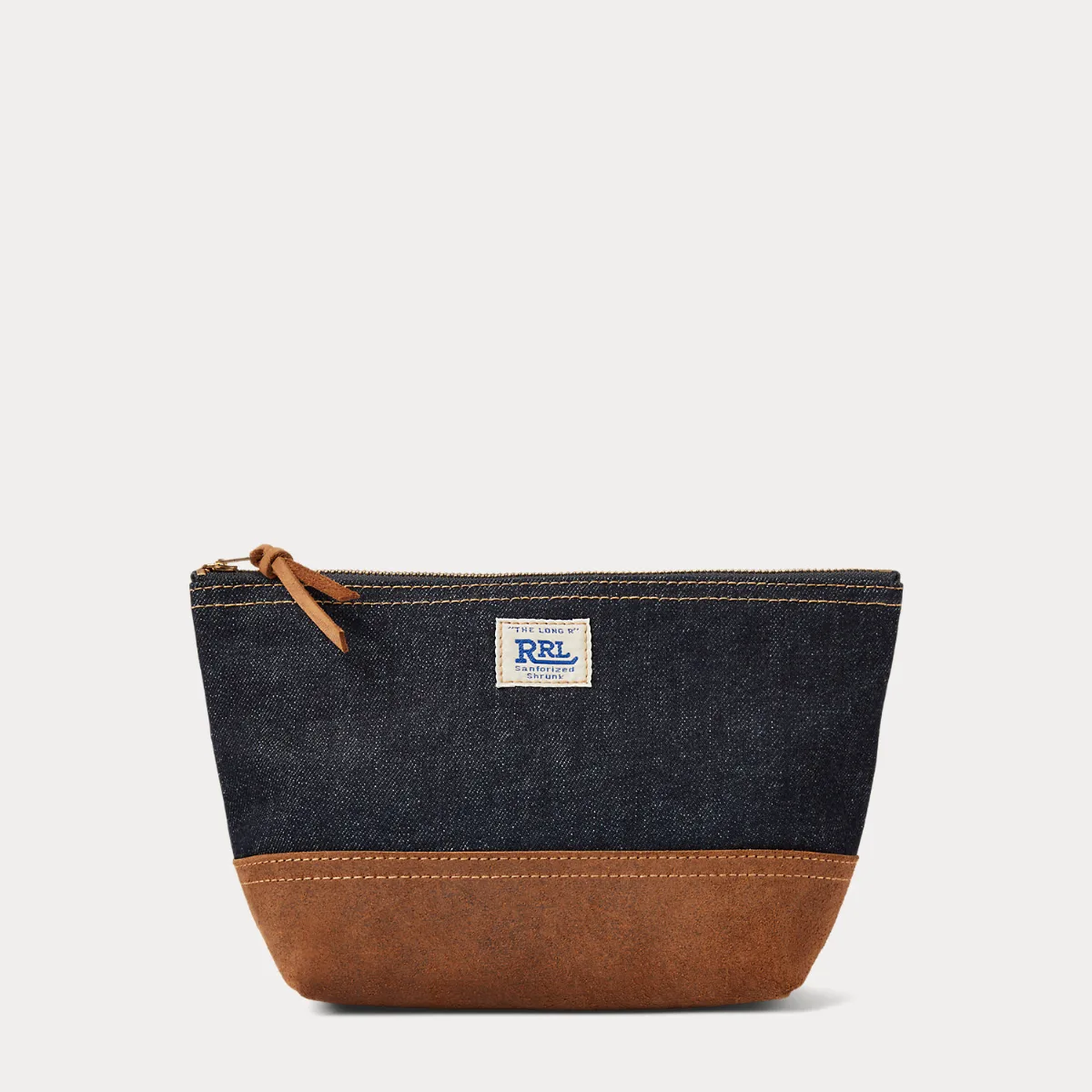 Suede-Trim Indigo Denim Pouch by Ralph Lauren