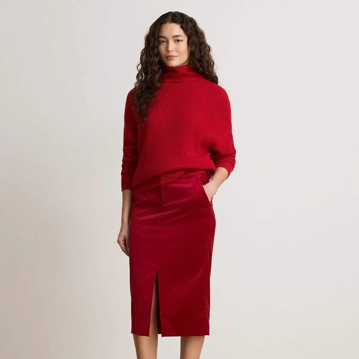 Stretch Velvet Pencil Skirt by Ralph Lauren