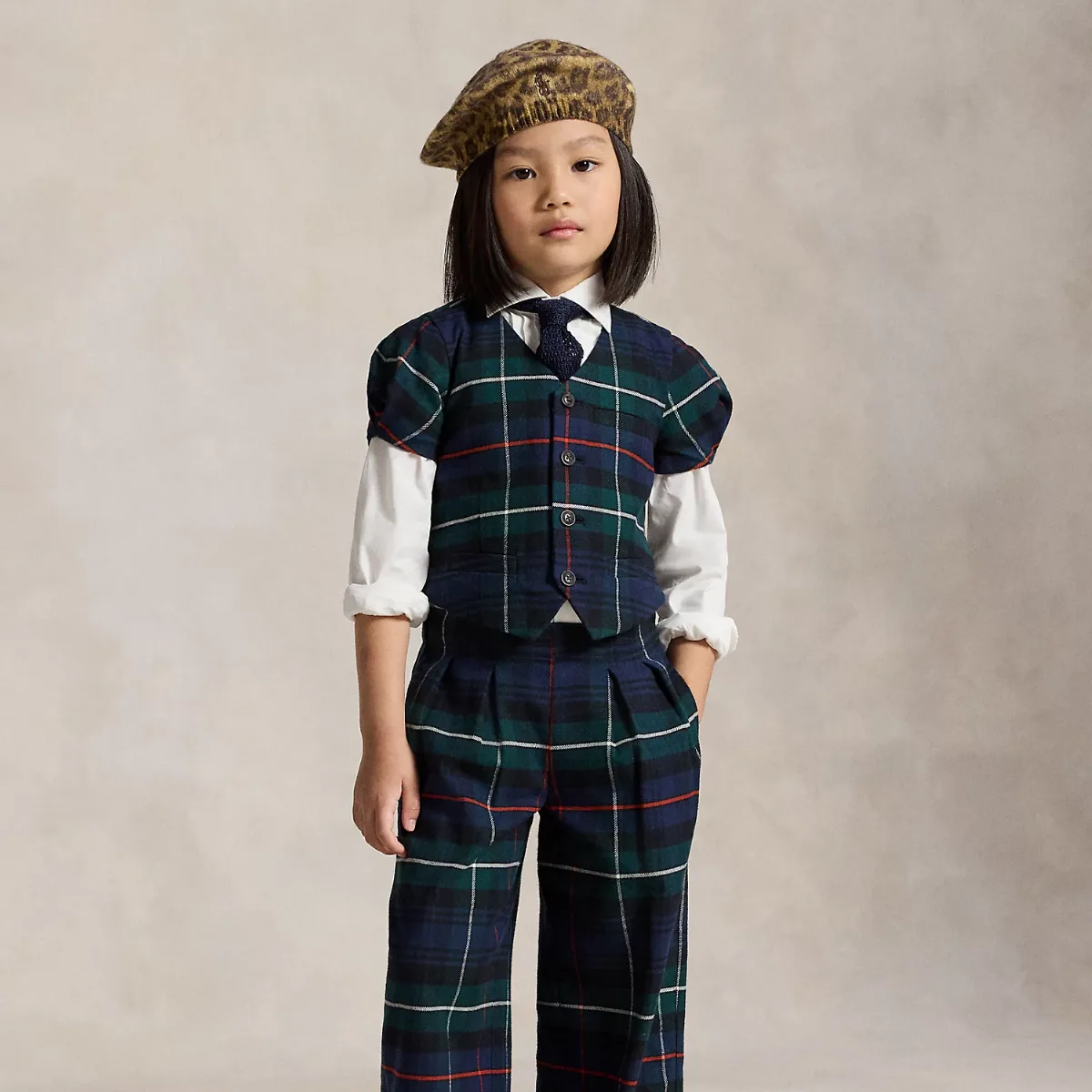 Plaid Cotton Top & Wide-Leg Pant by Ralph Lauren