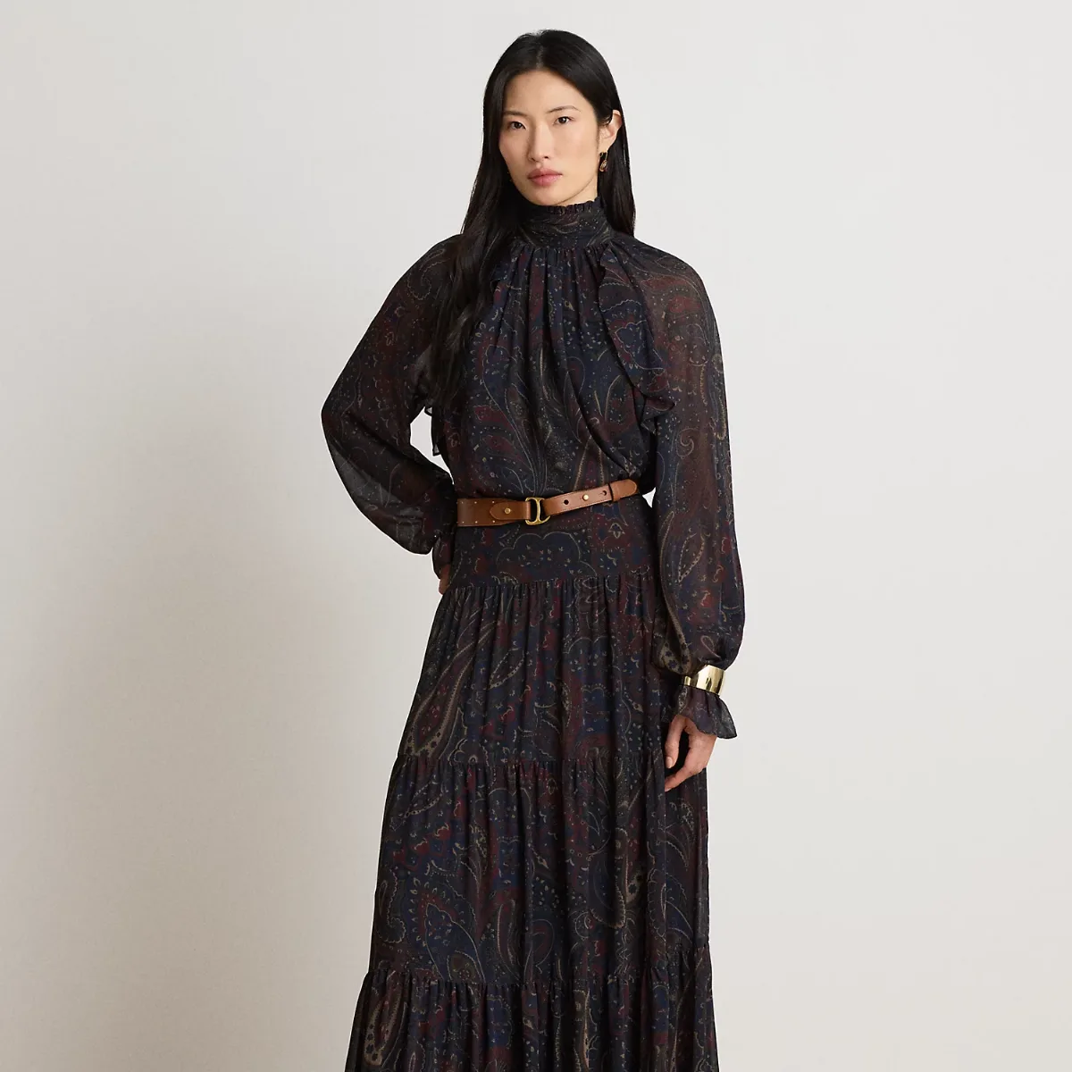Paisley Georgette Tiered Maxiskirt