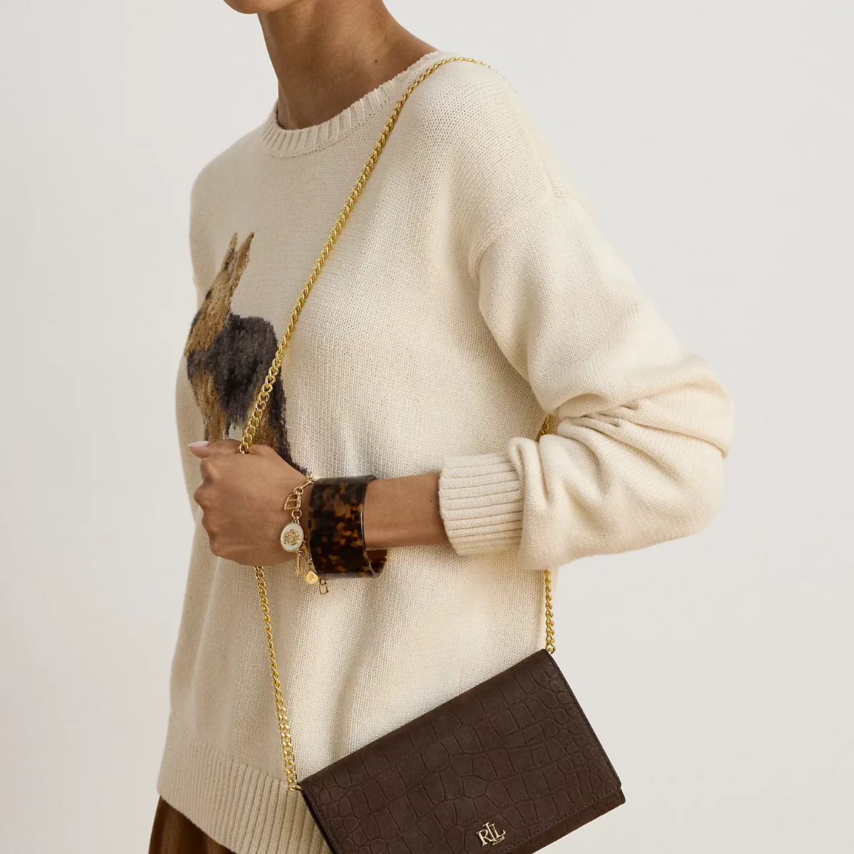 Croc-Embossed Medium Adair II Crossbody by Ralph Lauren